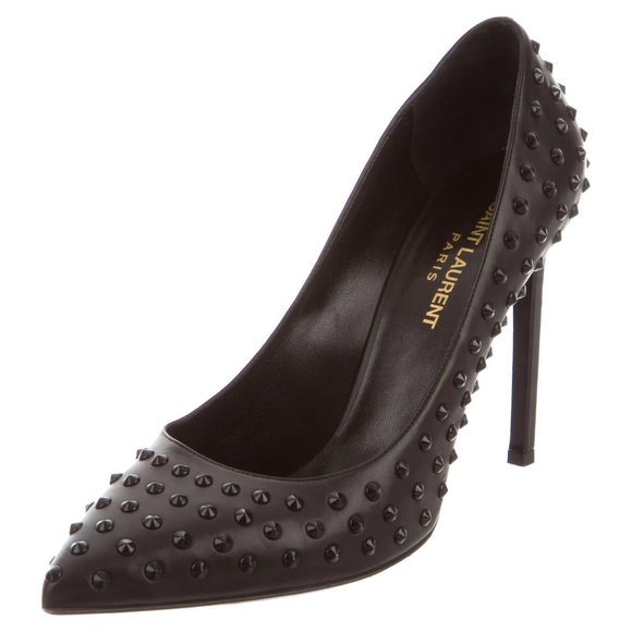 SAINT LAURENT Leather Stud-Embellished Paris Pumps Size 40.5 - Picture 3 of 14